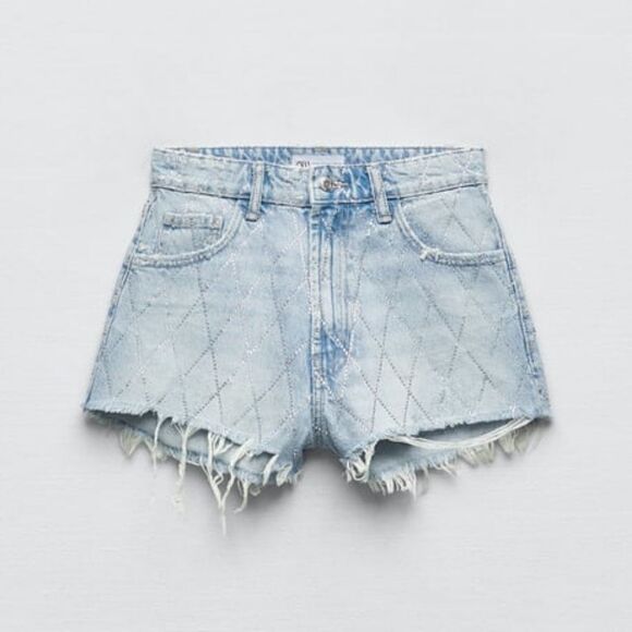 ZARA TRF RHINESTONE CURVED SHORTS - Picture 4 of 9